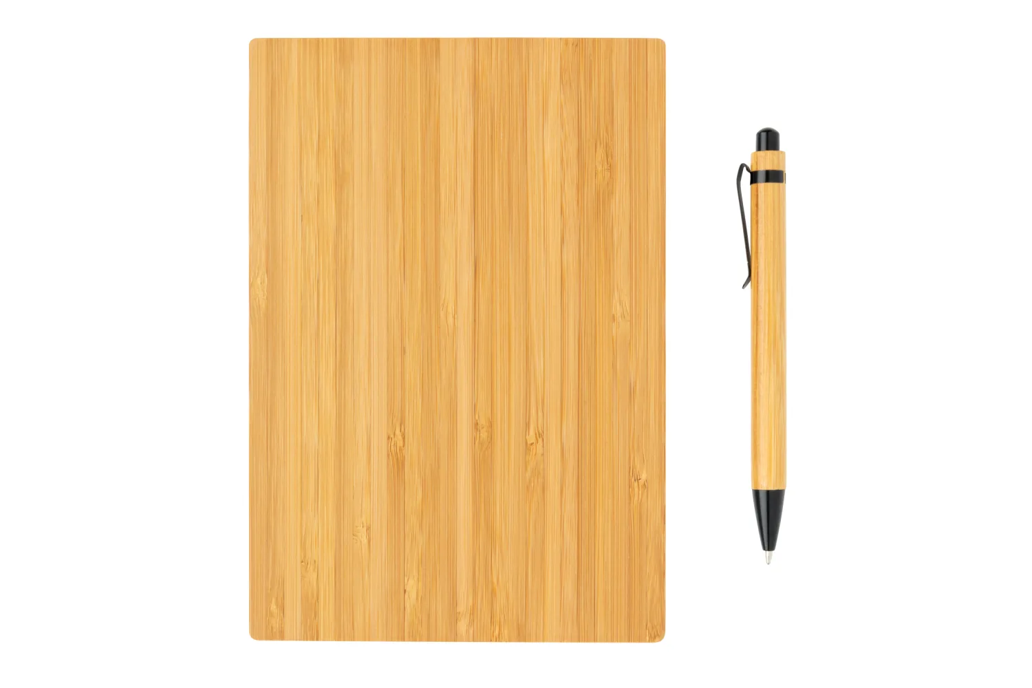 A5 Bamboe notitieboek & pen set met jouw logo op de gekozen positie
