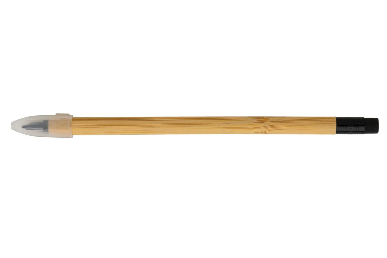 Bamboe infinity potlood met gum met jouw logo op de gekozen positie