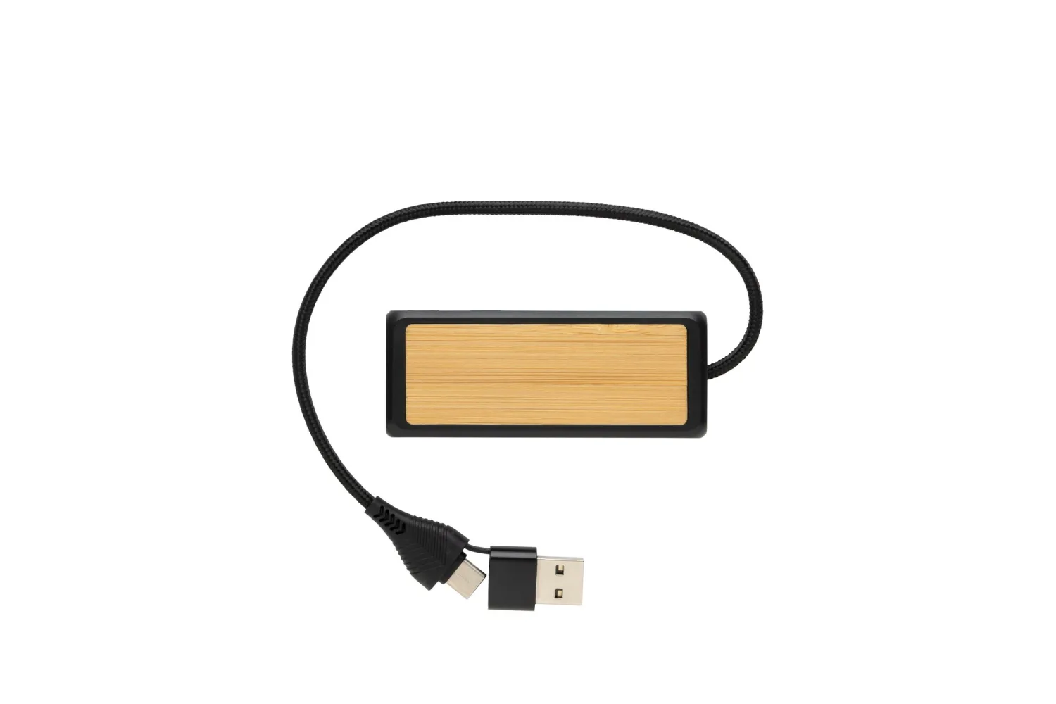 Link RCS gerecycled plastic en bamboe dubbeleUSB-hub met jouw logo op de gekozen positie