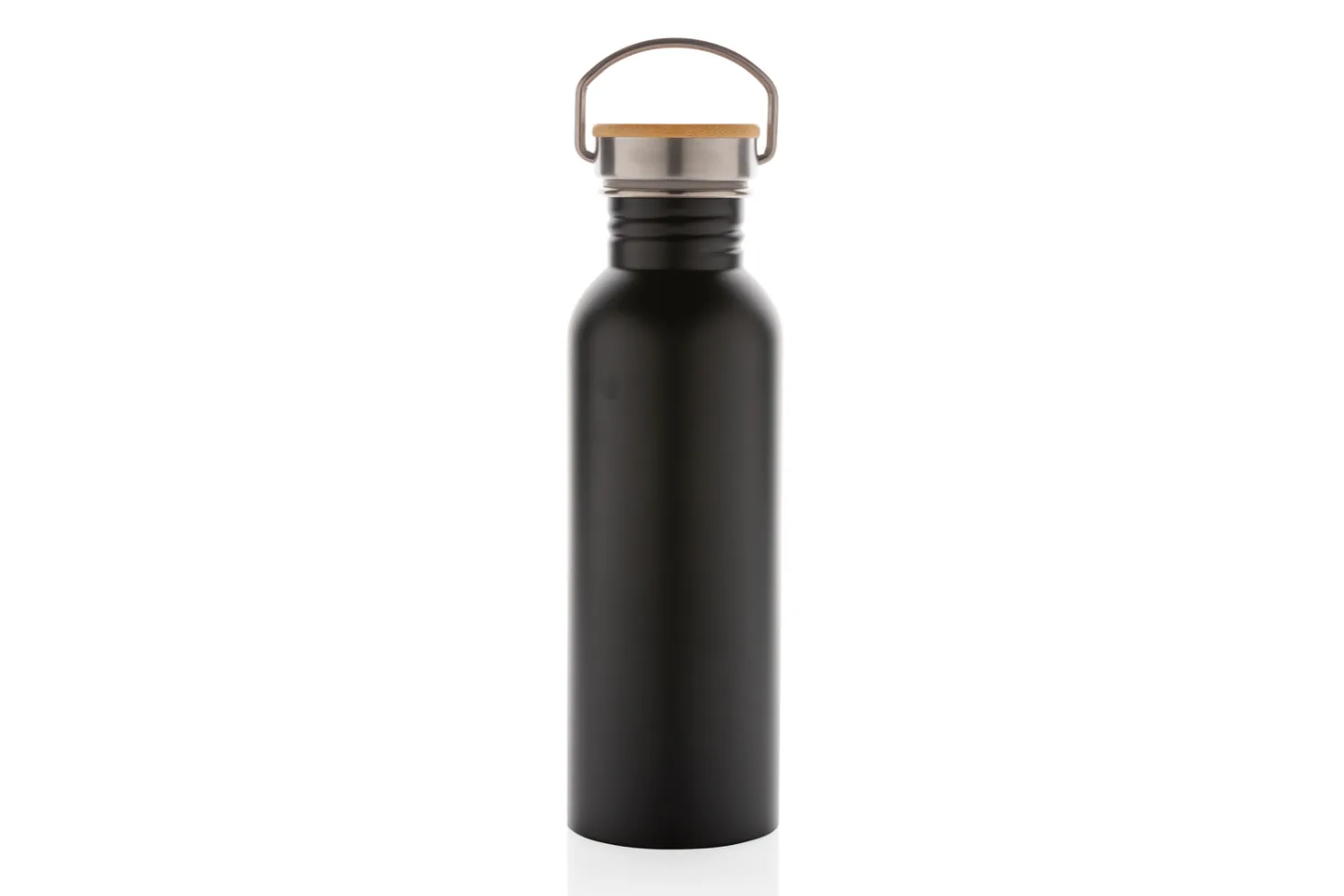 Moderne roestvrijstalen fles met bamboe deksel met jouw logo op de gekozen positie