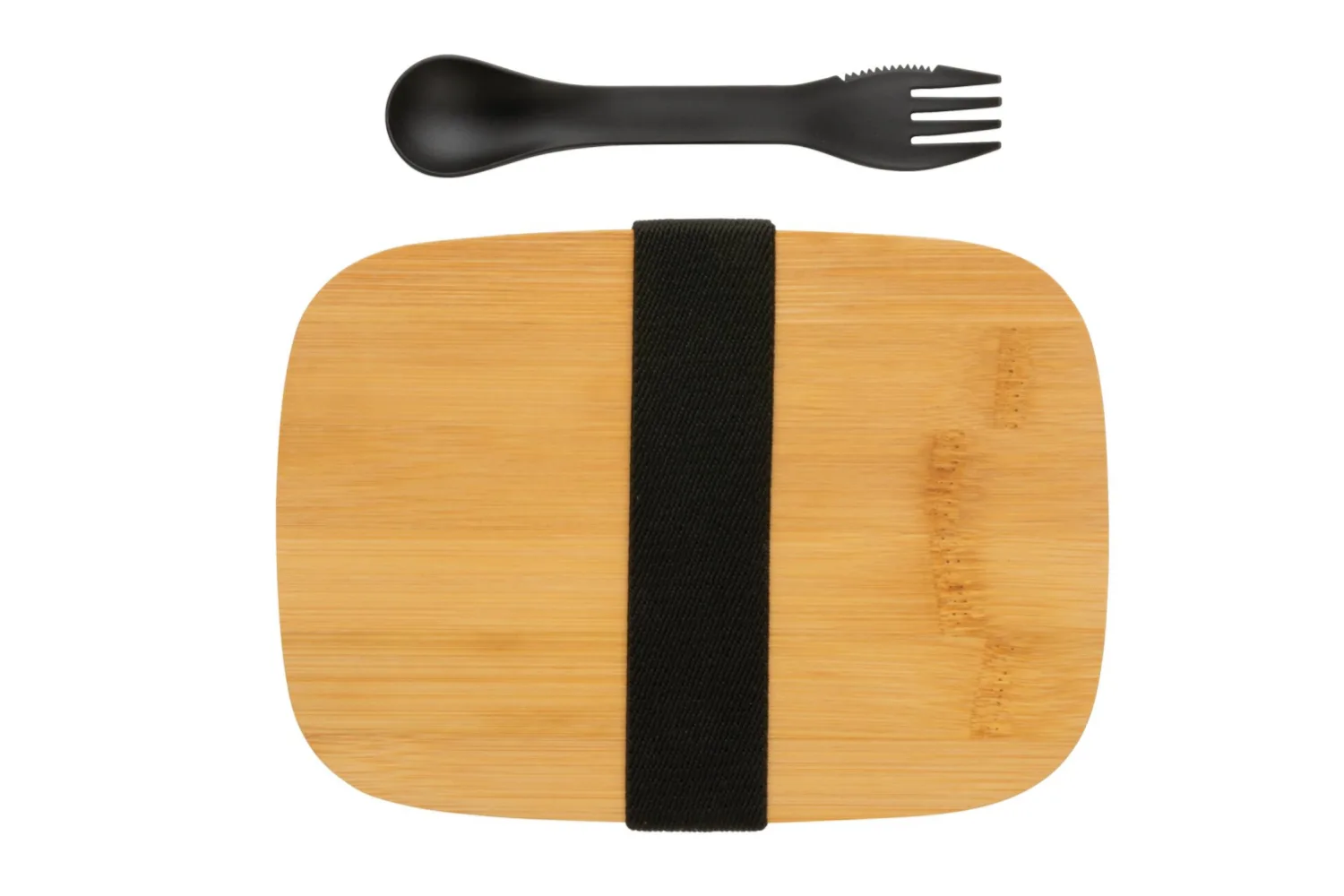 Roestvrijstalen lunchbox met bamboe deksel en spork met jouw logo op de gekozen positie
