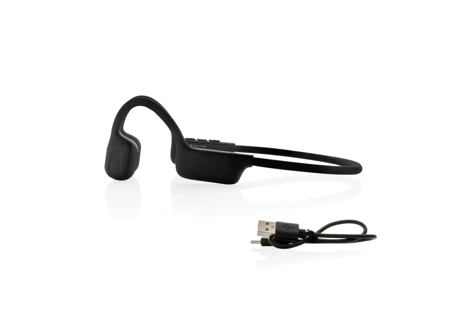 Urban Vitamin Glendale RCS gerecycled plastic hoofdtelefoon met jouw logo op de gekozen positie